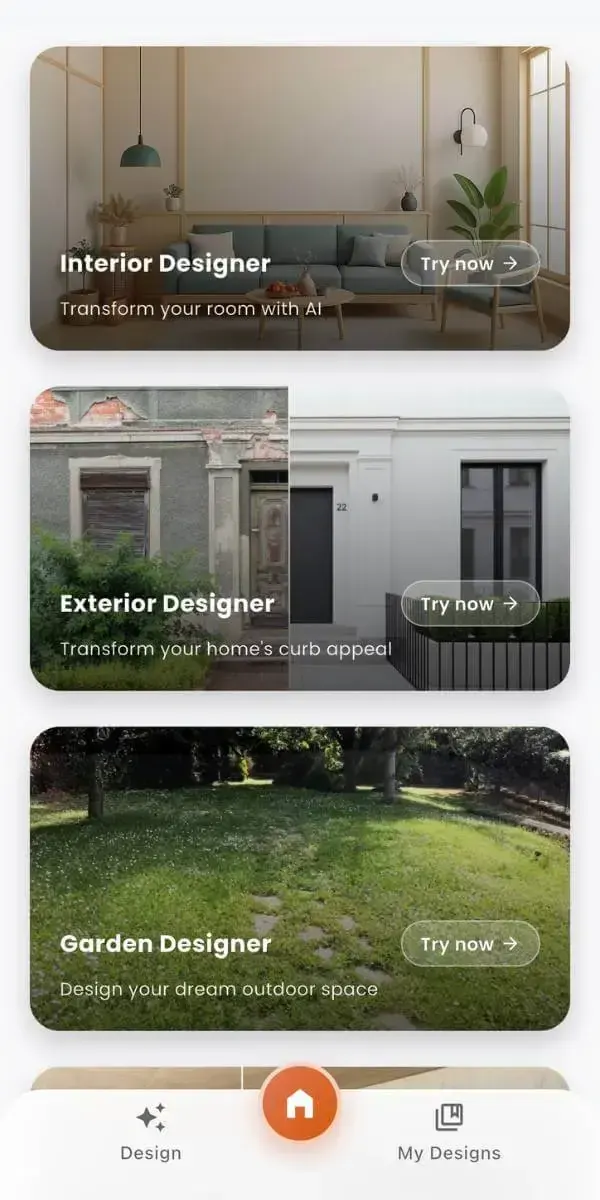 DecorAI mobile app preview showing the AI interior design app interface on iPhone